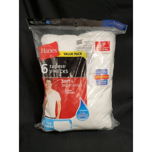 Hanes Men's Moisture-Wicking Cotton V-Neck Undershirt (6 Pack) Sz. S NEW - Picture 1 of 5
